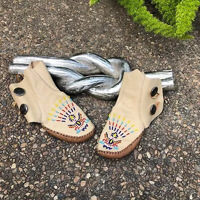 Native American Vintage 50's Leather Thunderbird Beadwork Moccasins • $79.88