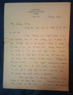 £7 • Buy 1932 Hand-Written Letter From Claud Mullins, 14 Burgh Heath Road, Epsom. Lawyer