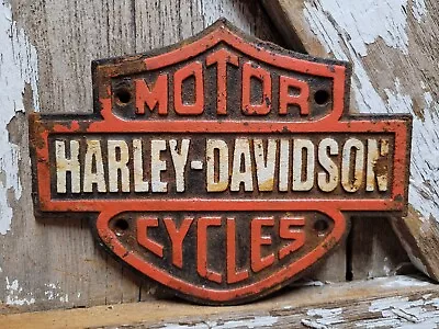Vintage Harley Davidson Motorcycle Sign Dealer Service Sales Cast Iron Biker • $139.46