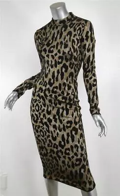 VERSACE Womens Metallic Leopard Animal Print Long Sleeve Midi Dress IT38 US2 NEW • $1695