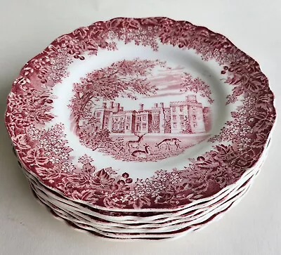 Set Of 8 J. G Meakin England Romantic England Penshurst Place Pink/Red Plates • $59