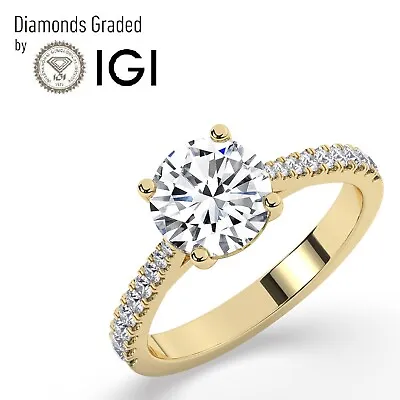 Round Solitaire Hidden Halo 14K Yellow Gold Engagement Ring2.50ctLab-grown IGI • $2198