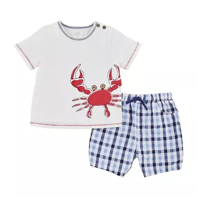 Mud Pie  Toddler Boys Two Piece Crab Plaid  Short Set Size 2T-3T NEW • $19.95