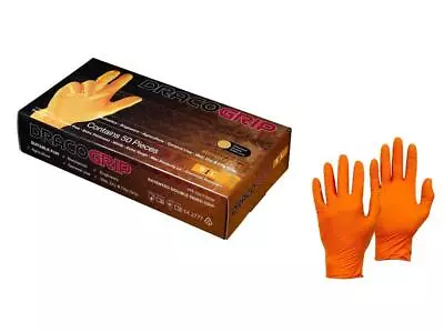 Draco Grip Orange Extra Heavy Duty Mechanics Disposable Gloves Box 50 • £11.98