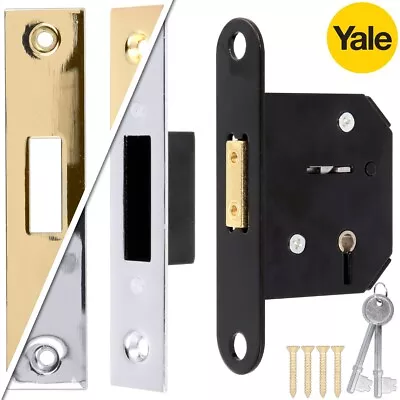 YALE 5 LEVER DEAD LOCK 64mm Front Back Door Key Bolt Brass/Chrome Mortice Catch • £14