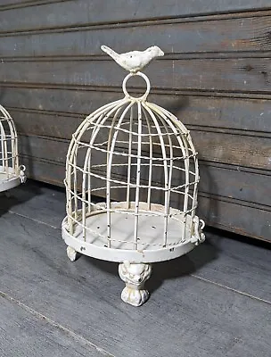 Shabby Chic Distressed Decorative Chippy White Metal Bird Cage Birdhouse Vintage • $36