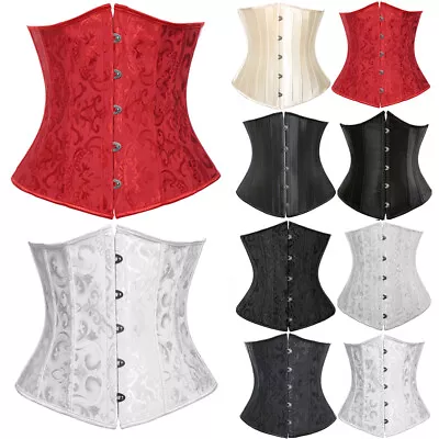 UK 22 Steel Boned Waist Trainer Corset Bustier Underbust Shaper Lace Up Cincher • £7.99