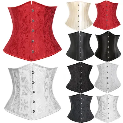 Women's 24 Steel Boned Satin Underbust Corsets Bustier Waist Cincher Trainer US • $25.79