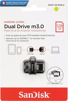 SanDisk Ultra  128GB/256GB M3.0 OTG Micro USB 3.0 Memory Stick Flash Drive-UK • £34.99