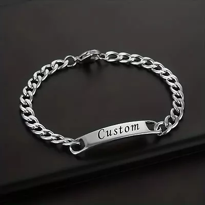 Personalized Custom Engraved  Stainless Steel Gold Cuban Curb 8mm ID Bracelet • $18.99