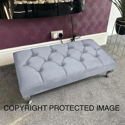 Handmade Large Chesterfield Footstool Coffee Table Pouffe Chrome Legs Soft Top • £94.98