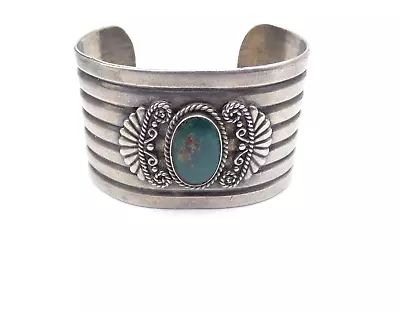 TQ370 Vintage Sterling Turquoise Wide Cuff Bracelet 100g • $325