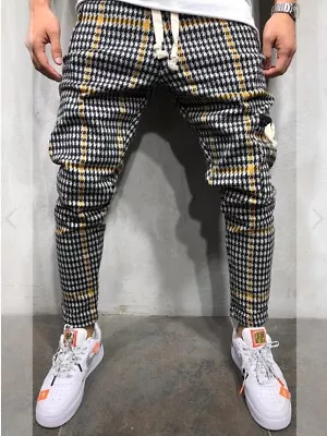 Men Casual Trousers Jogger Fashion Stripe Plaid Pattern Pants Sweatpant Slim Fit • $24.99