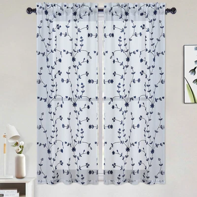 $8.99 • Buy Embroidered Long Sheer Curtains Leaf Kitchen Cafe Window Valances Curtains US