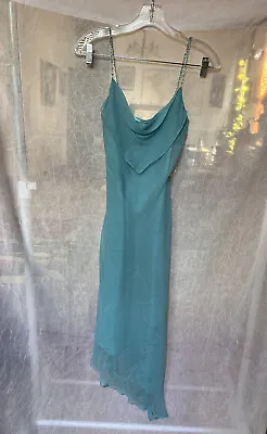 NWT Turquoise Vintage 90s Laundry By Shelli Segal Silk Beaded Straps Size 2 • $150