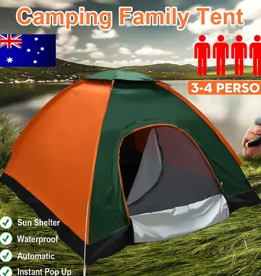 $38.99 • Buy 4 Person Easy PopUp Tent Automatic Setup 2 Door-Instant Family Tents For Camping