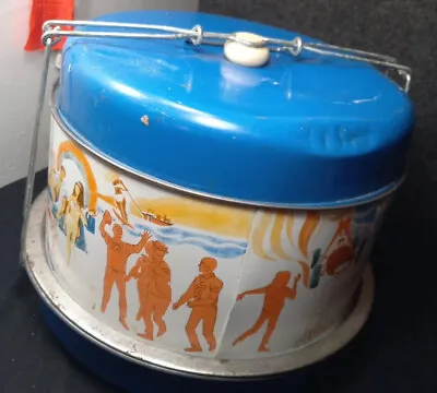 Vintage Metal Cake Carrier Food Saver Trench Art Painted Summer Theme Unique • $30