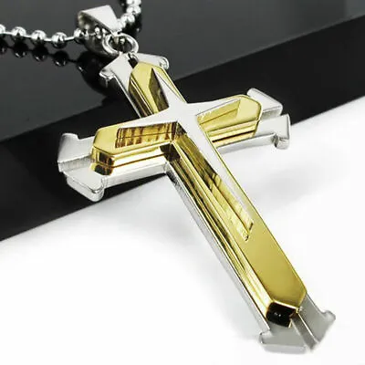 $5.89 • Buy Cross Pendant Necklace Silver Stainless Steel Unisex's Chain Crucifix Men Women