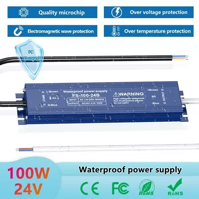 24V LED Driver IP67 Waterproof LED Power Supply Output DC 100W 4Amp Transformer • $26.29
