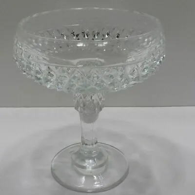 Vintage INDIANA GLASS Clear Cut Diamond Point Pedestal Candy Dish Compote 7-1/4  • $28