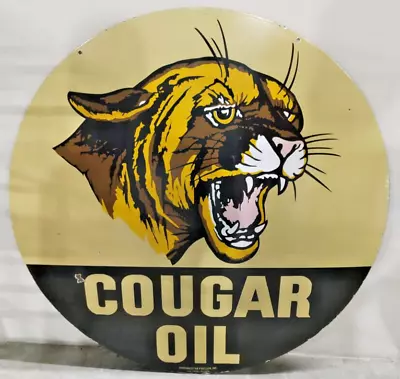 Large Cougar Oil Porcelain Enamel Sign Board  Size 48  Inches Dsp Round • $499