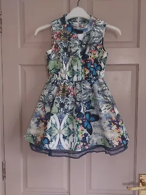 Pre-loved Girl's 3layer Floral Jacquard Dress 120/60 • £12