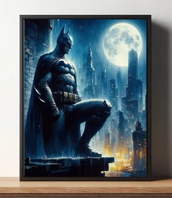 Batman On Ledge Gotham City Moon DC Comic Hero Oil Painting Print Art Poster • $7.99