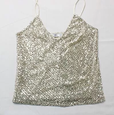 MNG By Mango Women's V-Neck Sequined Strap Top JL3 Ivory White Size XS NWT • $12.99