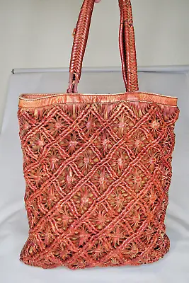 Vintage COTELAC Brown Woven Leather Bucket Satchel Bag Handbag • $15