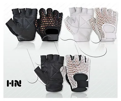 Leather Fingerless Gloves Cotton Mesh Weight Gym Training Sports Wheelchair • $16.45