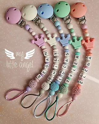 Personalised Silicone Dummy Clip ❤ Crown Girl/Boy/ Unisex Pacifier Clip MAM • £10.99