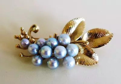 Ming's Of Honolulu 14kt Yellow Gold 11 Pearls Grape Cluster Brooch/pin • $995