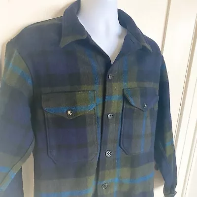 Vintage Pendleton Jacket Mens Large Blue Green Mackinaw Cruiser Wool Plaid USA • $147.90