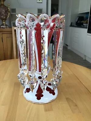 Victorian Overlaid Cranberry Vase With 12 Lustres • £275