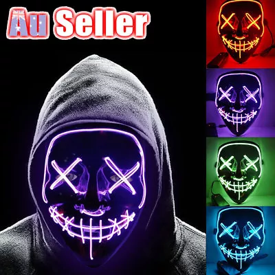 Cosplay Led Costume Wire Light Up Fluorescent Mask Halloween Scary Purge Face • $13.85