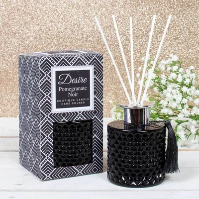 $37.99 • Buy POMEGRANATE NOIR FRAGRANCE REED ROOM DIFFUSER Perfume Black And Silver Sticks