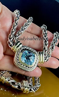 David Yurman Albion Blue Topaz 14k Gold Silver Double Chain Wheat Necklace 16  • $1259.10