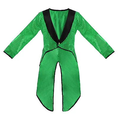 Green Sequin Tailcoat Unisex Cabaret Fancy Dress Circus Ringmaster Dance Costume • £15.99