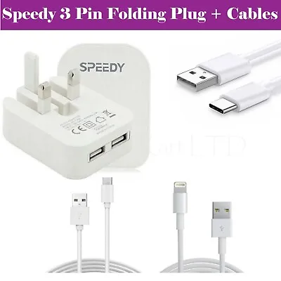  3-PIN DUAL USB Port Foldable Main Wall Plug 2AMP Fast Charger UK • £2.49