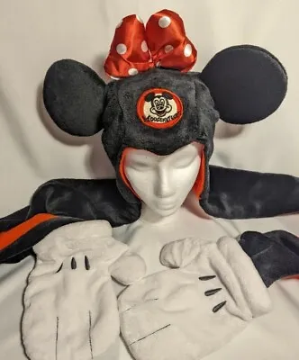 Disney Parks Minnie Mouse Plush Ears With Long Sides With Gloves. Hooded Fleece • $14