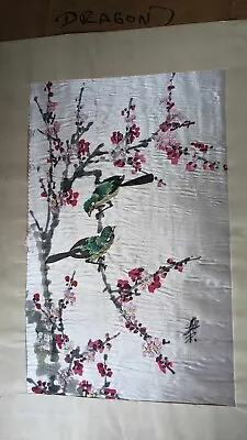 Beautiful Vintage Chinese Silk Birds On Cherry Blossoms Painting (Unframed) • $20
