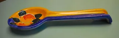 VINTAGE COLORFUL BLUE & YELLOW ITALIAN POTTERY Spoon Rest (SIGNED) • $17.99