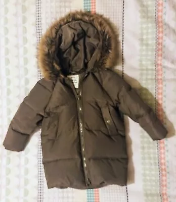 Down Khaki Down Coat Zara Fur Collar Age 6 • £15