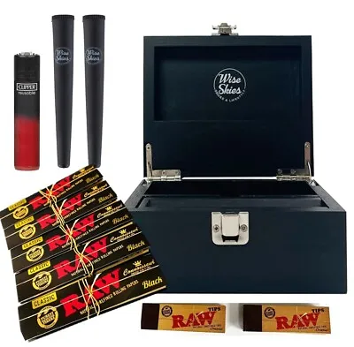 £24.99 • Buy Black Wooden Rolling Box Set RAW Rolling Papers Clipper Cone Holder Stash