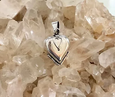 Vintage Sterling Silver Mexico Puffy Heart 4 Picture Locket Pendant Charm • $39.99