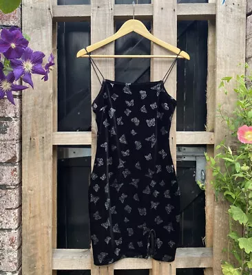 Zaful Black Velvet Glitter Butterfly Dress Size M BNWT • £16