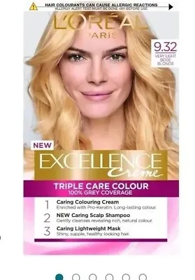 1 Pack L'Oreal Paris Excellence Creme Hair Colour 9.32 Very Light Beige Blonde  • £8.99