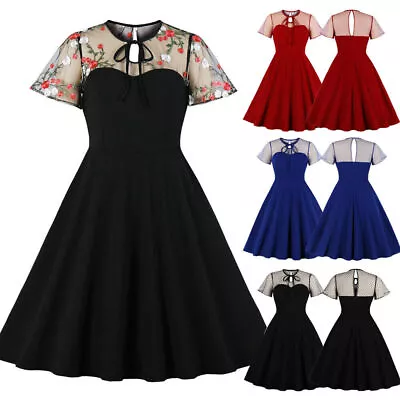 Plus Size Ladies 1940s 50s Rockabilly Vintage Style Mesh Party Swing Women Dress • $24.99