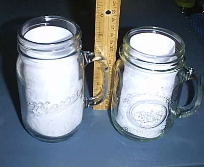 GOLDEN HARVEST And MASON Clear Glass 1 Pint Drinking Jar Mugs With Handles • $12.95