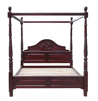 Solid Mahogany Victorian 4 Poster Canopy Bed Antique Style Bedroom Furniture • $3540